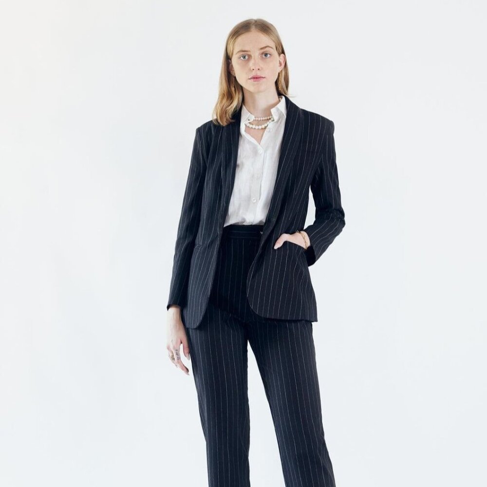 Black Pinstripes Blazer – Women’s Tailored Office Jacket